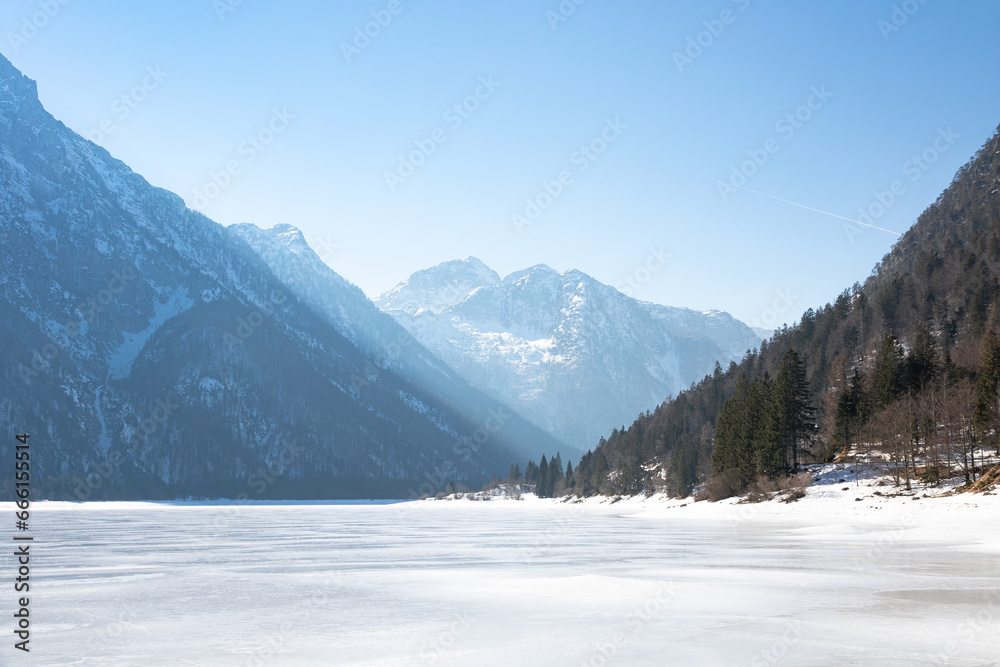 Lago del Predil under an ice patch, Udine, Italy