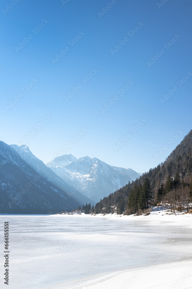Lago del Predil during the winter time, Udine, Italy