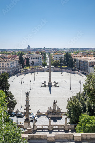 Piazza del Popolo captured from Passeggiata del Pincio, located in Rome, Lazio, italy