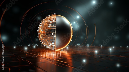 Fototapeta Naklejka Na Ścianę i Meble -  3d abstract advanced technology background, motion sphere. three-dimensional, accuracy, action, architecture, artificial, code, computer, connect, connection, construction. generative AI