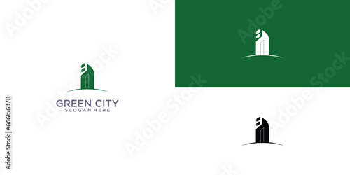 Simple green city logo design with modern concept| green house logo| premium vector
