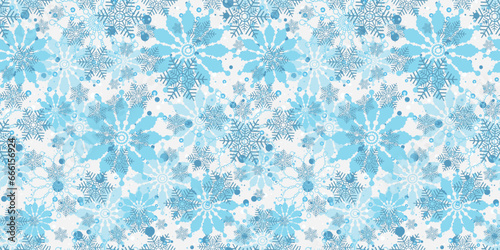 Vector white seamless Christmas pattern with blue snowflakes