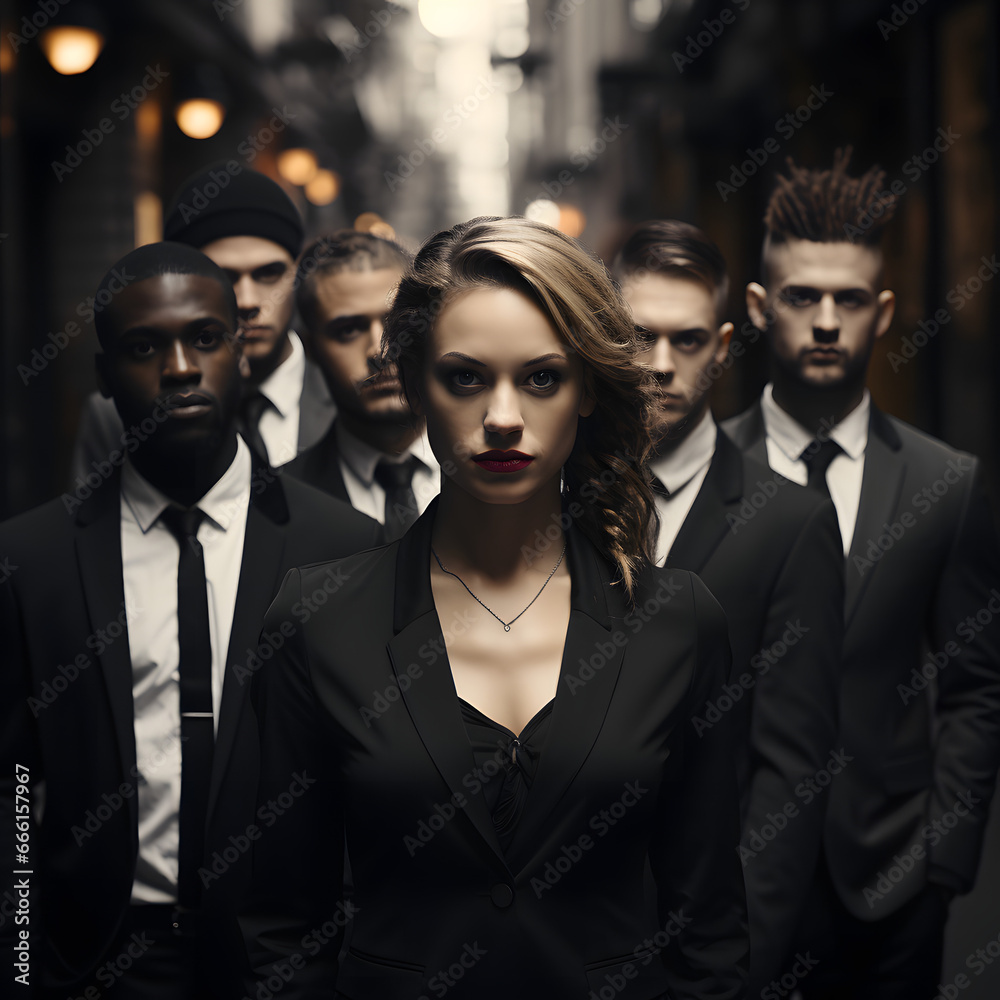 A successful white woman stands in front of her business team as a leader; Diversity in business; Anti-racism; 4K(1:1)