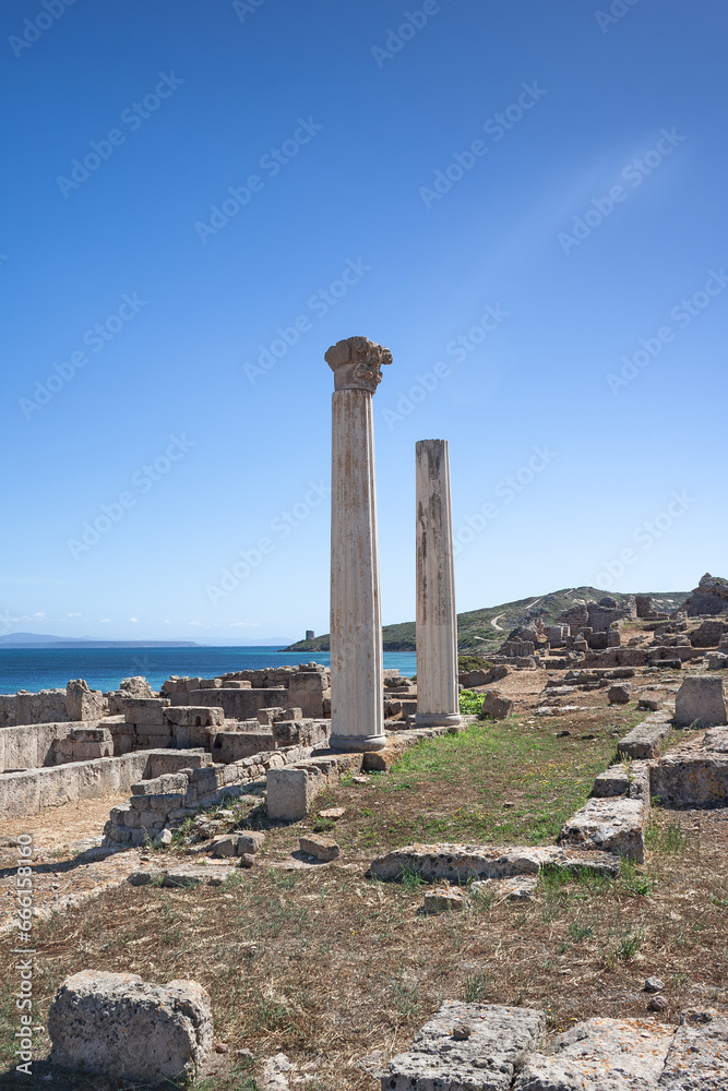Ruins of the ancient city Tharros, located in Sardinia, Italy