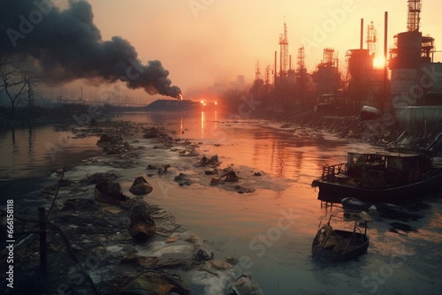 Polluted river due to technology industry. Generative AI