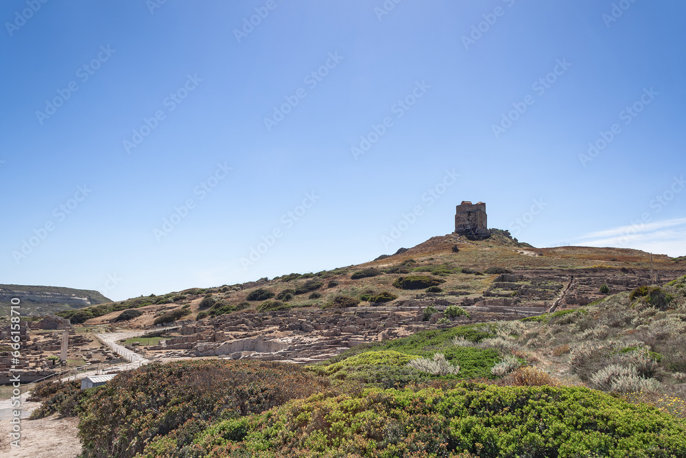 Torre, a part of an ancient city Tharros, located in Sardinia, Italy