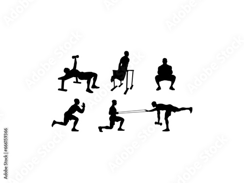 weightlifting silhouette. Set of male powerlifters athletes powerlifting black silhouette. weightlifter silhouette exercise, deadlift, bench press, squat.