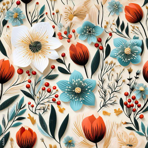 Seamless pattern with flowers in vintage style.