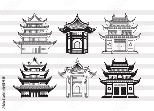 Fototapeta Naklejka Na Ścianę i Meble -  Building Of Chinese SVG, Pagoda Svg, Pagoda Tower Svg, Temple House Bundle