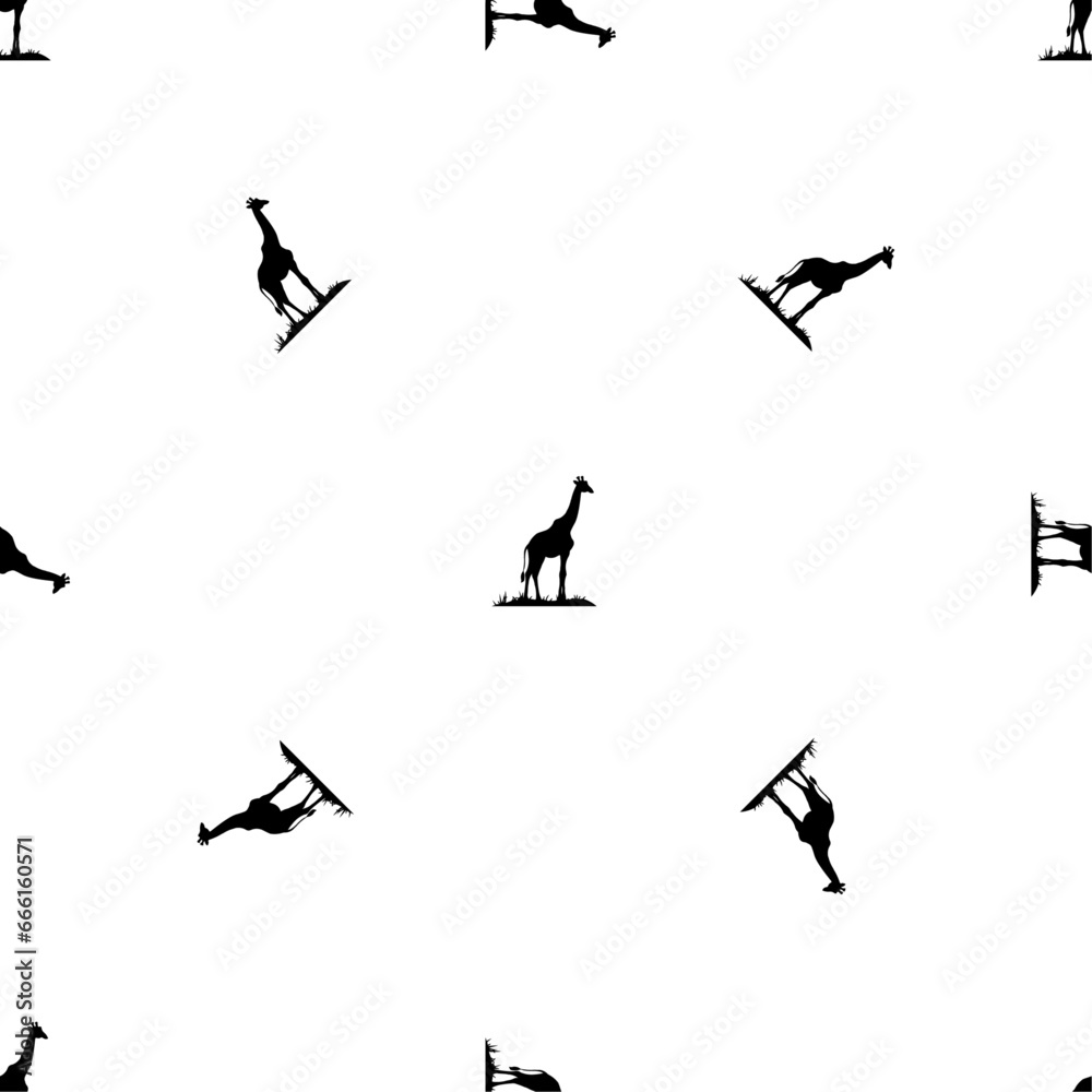 Seamless pattern of repeated black giraffe symbols. Elements are evenly spaced and some are rotated. Vector illustration on white background Seamless pattern of repeated black giraffe symbols. Elements are evenly spaced and some are rotated. Vector illustration on white background