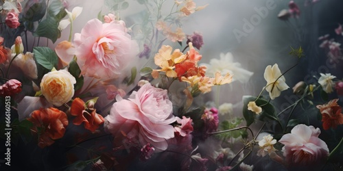 Floral Splendor: Immerse Yourself in Botanical Elegance with Close-Ups of Delicate Flowers. Ai generated. © Metodi