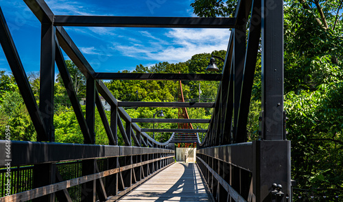 A pedestrian bridge over the Sugar River in Claremont, New Hampshire