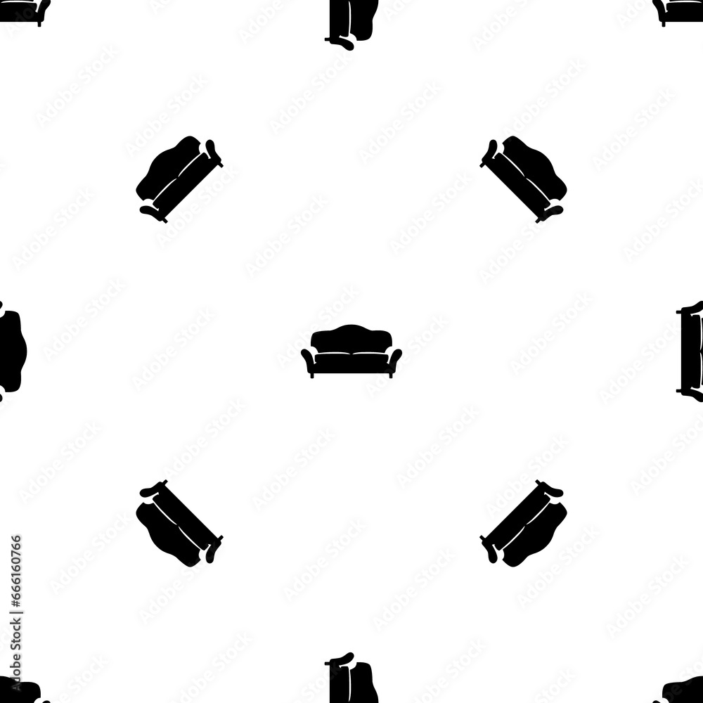 Seamless pattern of repeated black sofa symbols. Elements are evenly spaced and some are rotated. Illustration on transparent background Seamless pattern of repeated black sofa symbols. Elements are evenly spaced and some are rotated. Illustration on transparent background