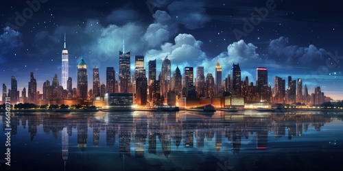  Twinkling Horizons  Urban Skylines at Night  a Spectacle to Behold  Ai generated.