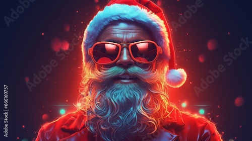 A neon-stylized digital art of Santa Claus