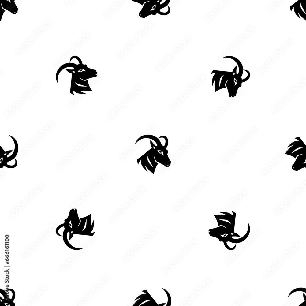 Seamless pattern of repeated black goat's head symbols. Elements are evenly spaced and some are rotated. Vector illustration on white background Seamless pattern of repeated black goat's head symbols. Elements are evenly spaced and some are rotated. Vector illustration on white background