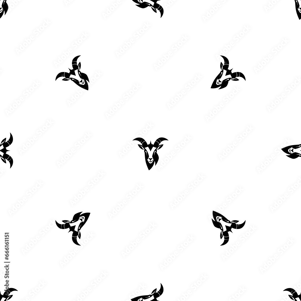 Seamless pattern of repeated black goat head symbols. Elements are evenly spaced and some are rotated. Illustration on transparent background Seamless pattern of repeated black goat head symbols. Elements are evenly spaced and some are rotated. Illustration on transparent background