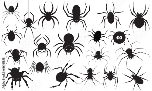 Set of black silhouette spider icon. Use for printing, posters, T-shirts, textile drawing, print pattern. © Kakal CF ID 4016033