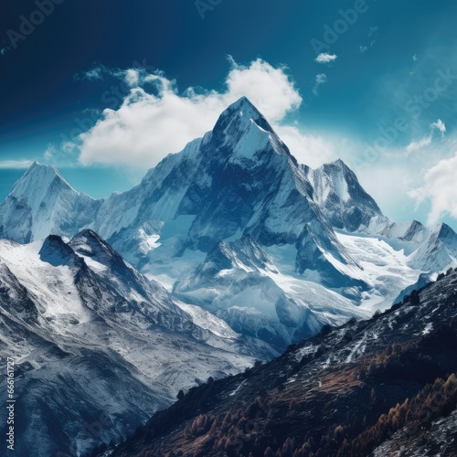 "Summit Majesty: A journey to the heights where majestic mountain peaks create a breathtaking panorama of unparalleled beauty." Ai generated. © Metodi