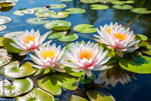 lily flowers float in the lake. generative ai