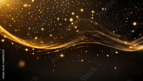 Gold particles wave. Light abstract background with shining stars