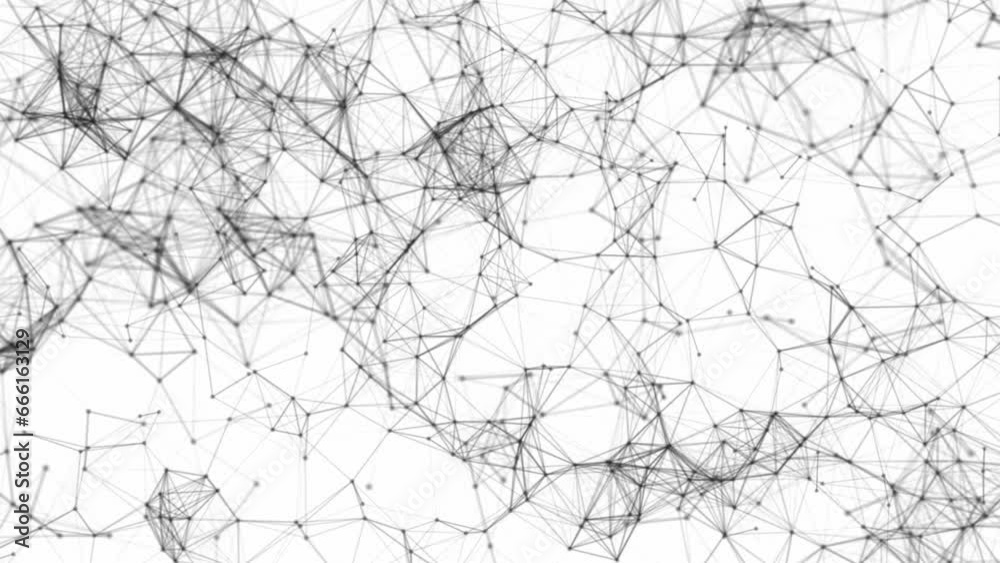 Futuristic animation on a black and white background Lines, points, and polygons Looped footage. Abstract white background with moving dots and lines Network connection structure.Ne Futuristic animation on a black and white background Lines, points, and polygons Looped footage. Abstract white background with moving dots and lines Network connection structure.Ne