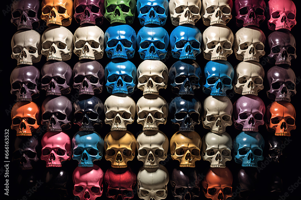 collection of human skulls in different colors, generative ai 