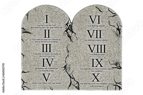 The Ten Commandments, the 10 commandments of God. 3D rendering isolated on transparent background photo
