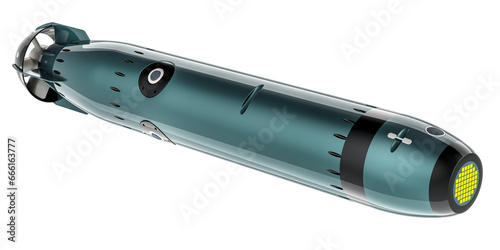 Torpedo, underwater ranged weapon. 3D rendering isolated on transparent background photo