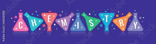chemistry word in colored test tubes. cute and colorful chemistry word concept