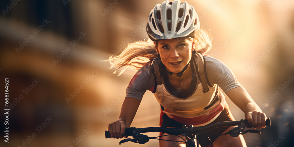 woman riding a bicycle cheerful through the city woman riding a bicycle cheerful through the city