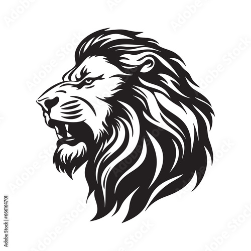 Head of a roaring lion.black and white vector illustration on a white background
