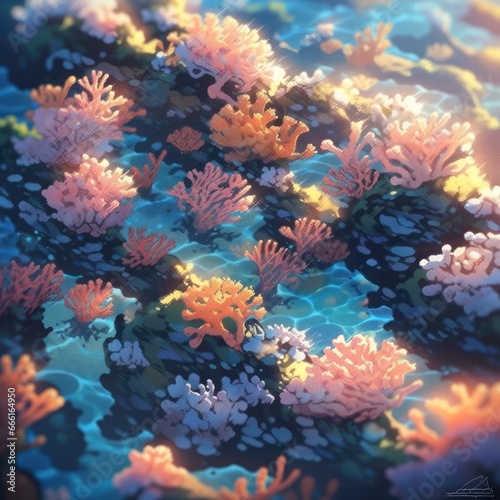 Artistic abstract colorful unique coral reef ecosystem underwater, natural and colorful concept good for business, collectors, ocean and beach themes, blogs and wallpapers. Generative Ai Image