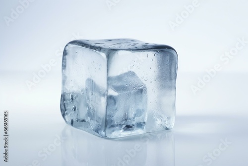A single ice cube on a plain white background. Generative AI
