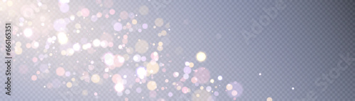 Multicolored dust light bokeh. Christmas glowing bokeh and glitter overlay texture for your design on a transparent background. Particles abstract vector background.	
