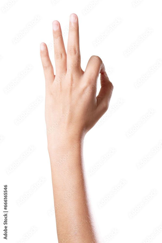 Good gesture female hand on grey background Good gesture female hand on grey background