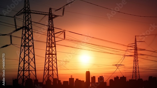 power lines at sunset