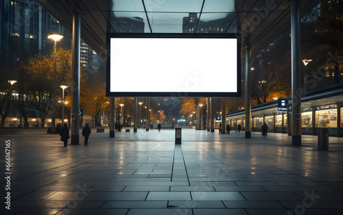 Public shopping center mall, advertisement board space as empty blank mockup signboard in public with copy space area for sale and offers advertisements, transparent background