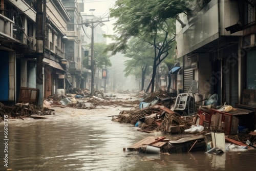 Severe and destructive flooding in the city  following the downpour caused by climate change.