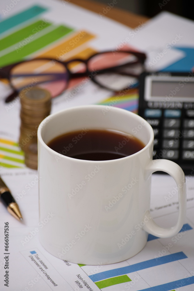 Espresso coffee mug at office table Espresso coffee mug at office table