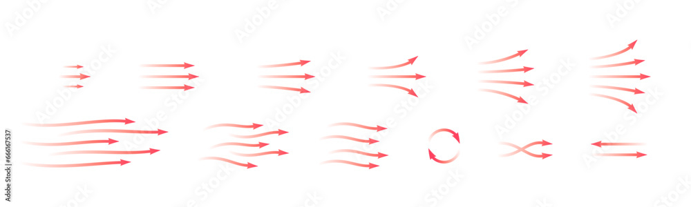 Set of red arrow showing warm air heater direction. Isolated on transparent background element - obrazy, fototapety, plakaty 