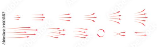 Set of red arrow showing warm air heater direction. Isolated on transparent background element