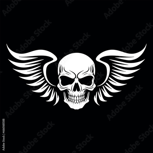 Vector illustration of skull wings. emblem, logo on a black background