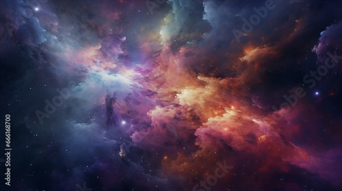 An explosion of color and cosmic energy  featuring abstract swirls of nebulas  galaxies  and vibrant stardust. AI generative.