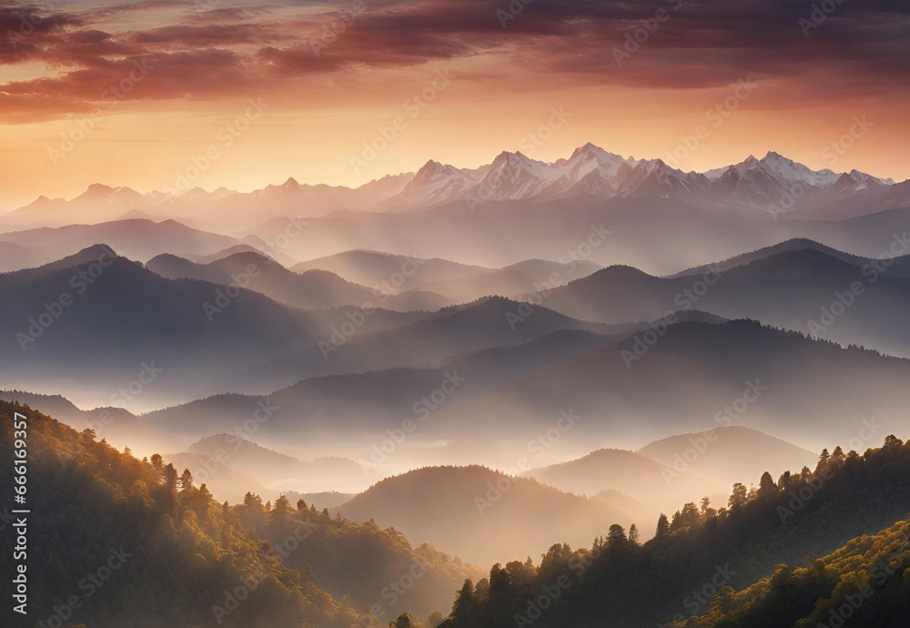 Obraz premium Mountains during sunset.AI generated