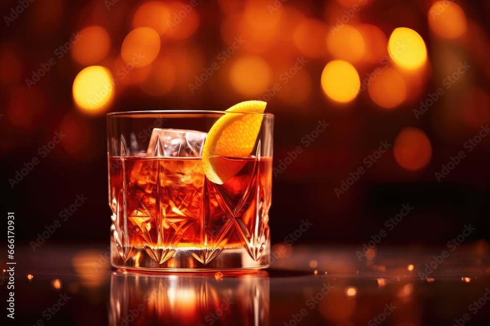  a close up of a glass of alcohol with an orange slice.  generative ai