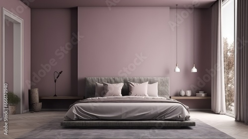 interior bedroom with free front wall, California Mauve trend color