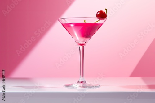  a pink drink with a cherry on the top of it. generative ai