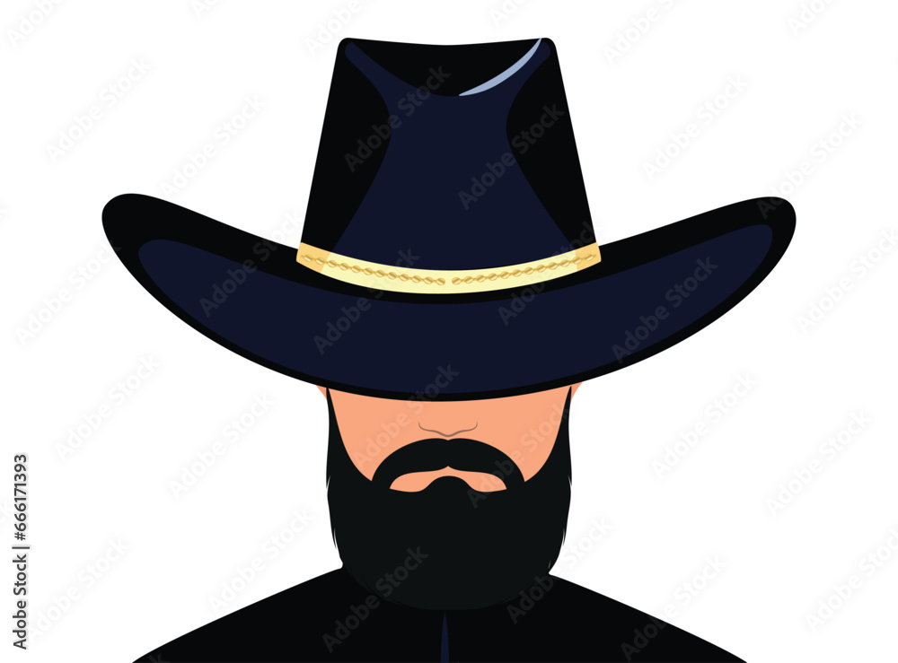 Cowboy with beard and hat, vector illustration