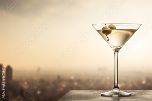  a martini glass filled with a drink and two olives. generative ai